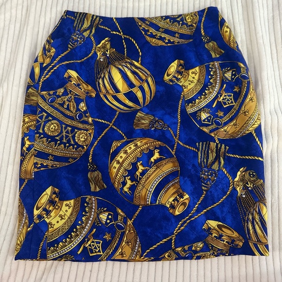 Adrienne Vittadini Dresses & Skirts - Vintage 90s rare Adrienne Vittadini quilted blue gold baroque pattern skirt